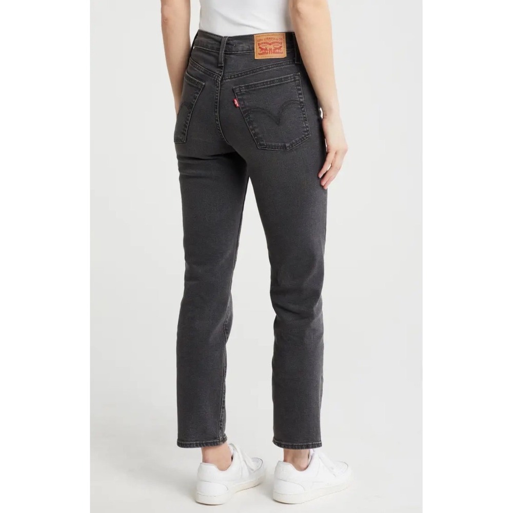 Levis Wedgie Straight Jeans Womens 30 Black High Rise Cropped Button Fly Denim